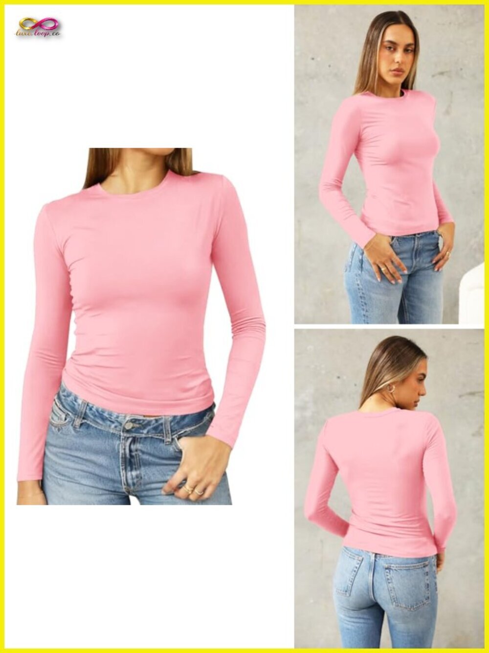 Slim Fit Long Sleeve Crop Tee, Y2K Classic Crew Neck, Soft Rayon Spandex